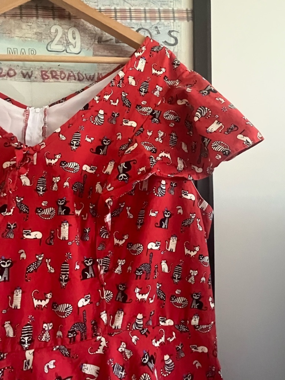 The Magnolia Park Cat Print Midi Fit + Flare Cap Sleeve Dress Red 5x